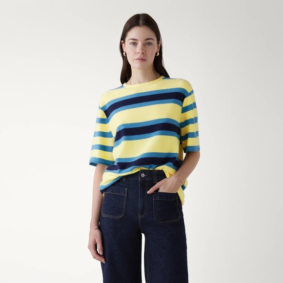 NWT Guest in Residence Cashmere Classic Tee in Daisy/Navy/Teal size Medium - Picture 2 of 6